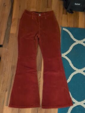 High-Rise Women's Flare Corduroy Jeans in Deep Brick Red